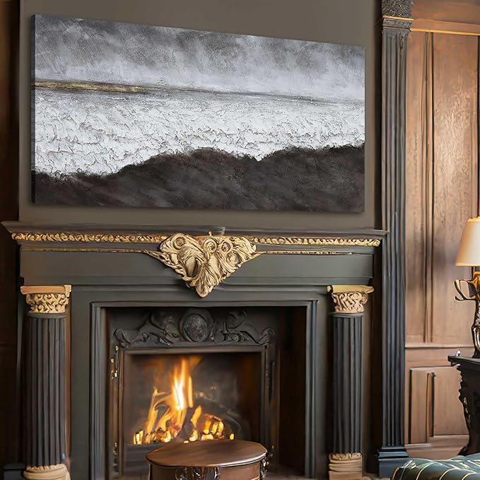 XIANSHOU Living Room Wall Decor Black Abstract Wall Art White Painting Contemporary Wall Art Canvas Picture Decorations for Bedroom Dining Room Office 24x48 in