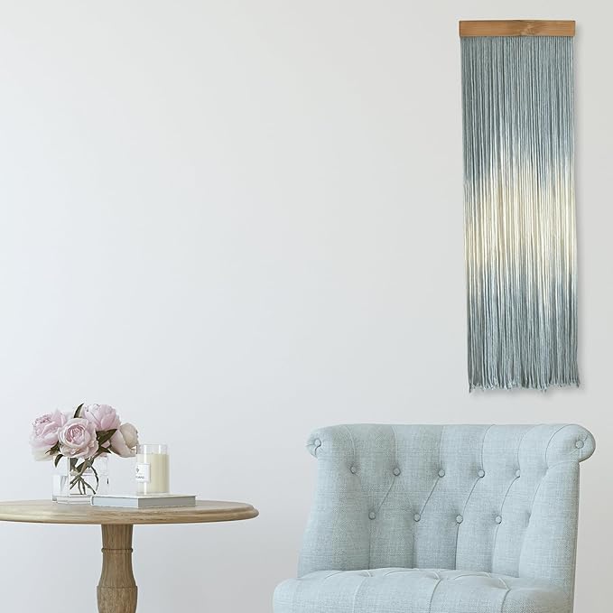 Knots & Beyond Blue Macrame Wall Hanging, Beachy Macrame, Colored Macrame, Dip Dye Fiber Art, Modern Yarn Tapestry, Boho Wall Decor for Above Couch or Headboard, Office Wall Art, 12" x 37.5"