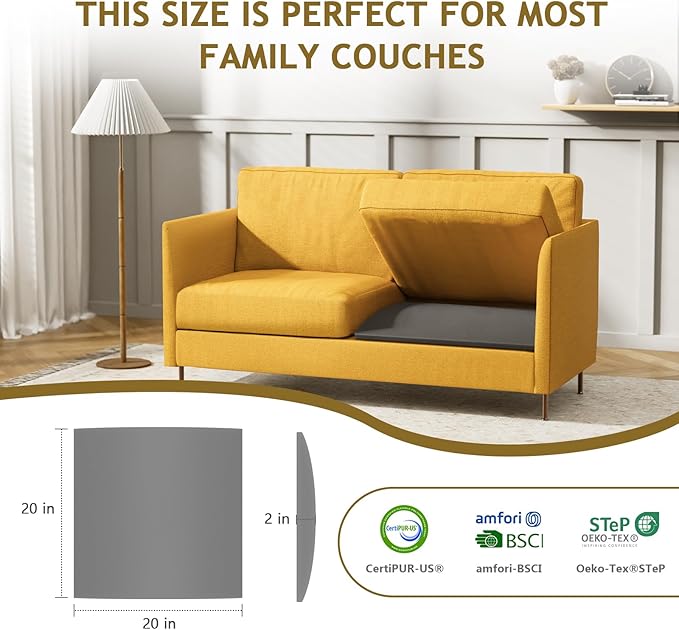 Couch Cushion Support for Sagging Seat Sofa Couch Supports for Sagging Cushions Curved High Density Foam Grey Pack of 2