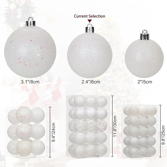 30PCS 2.36" Christmas Ball Ornaments Shatterproof Pearl White Christmas Tree Decorations Xmas Tree Balls Halloween Ornaments Décor
