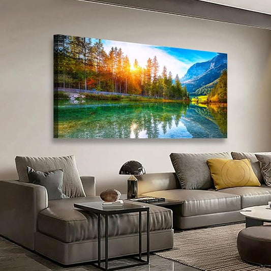 Scenery Canvas Wall Art for Living room Office Bedroom Sunshine Forest Landscape Wall Art Green Nature Pictures Art Print Paintings Modern Mountain Lake Wall Decor Artwork Waterproof -20 * 40inch
