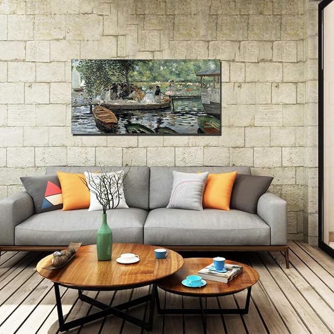 Home Office Decoration Impressionism La Grenouillere By Pierre Auguste Renoir Landscape for Living Room Dining Room Room Wall Decor Framed Large Size 20x40inch