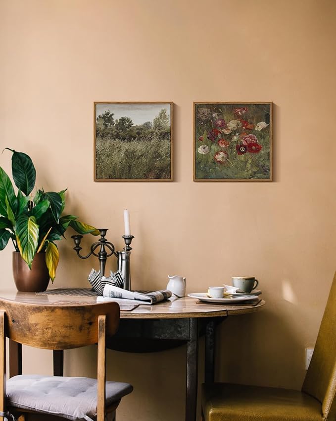 InSimSea Square Framed Canvas Wall Art, Flower Classical Floral Scenic Oil Painting Canvas Wall Art Prints, Desk Decor Artwork, Rustic Wall Decor for Bedroom Bathroom, Office 10"x10"