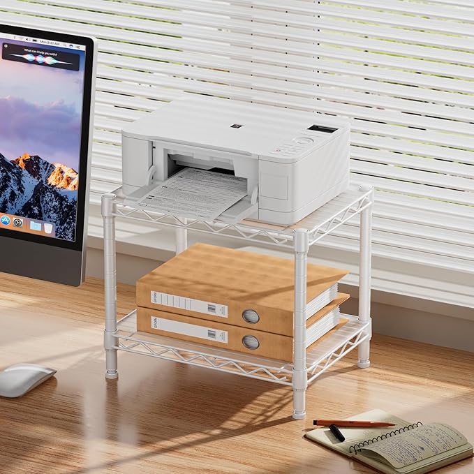 SINGAYE 2 Small Shelves Kitchen Storage Shelf Wire Shelving Unit Metal Shelf Adjustable Organizers Storage Shelving for Office Pantry White 12" D X 18" W X 12" H