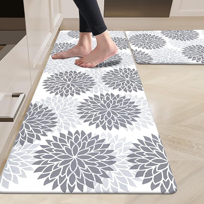 HEBE Anti Fatigue Kitchen Rug Sets 2 Piece Non Slip Kitchen Mats for Floor Cushioned Kitchen Rugs and Mats Waterproof Comfort Standing Mat Runner for Kitchen,Home Office,Sink,Laundry