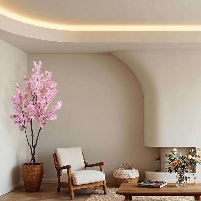 Faux Pink Cherry Blossom Tree 6.5ft(78in) Tall Artificial Plant Indoor Decor Handmade Natural Fake Sakura Tree for Wedding Realistic Silk Cherry Floral in Pot for Home Living Room,Office,Outdoor Decor