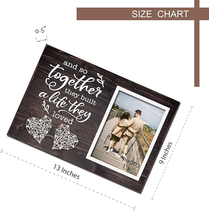 Yudarte Couples Bedroom Living Room Decor - Marriage Gifts for Couple - String Art Picture Frame 5x7 Inches Photo - And So Together They Built a Life They Loved