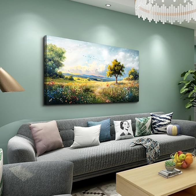 Wapluam Canvas Wall Art for Bedroom and Living Room - Modern Office Decorations, Pastoral Paintings, Scenery Abstract Watercolour Pictures - Artwork Home Decor Mural