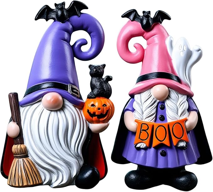 Halloween Decorations | Set of 2 Halloween Gnomes Decorations for home | Tomte Swedish Gnomes Resin Figurines for Indoor & Outdoor Garden Fall Gnome Table Centerpiece, Autumn Party Decor 4.2 "H