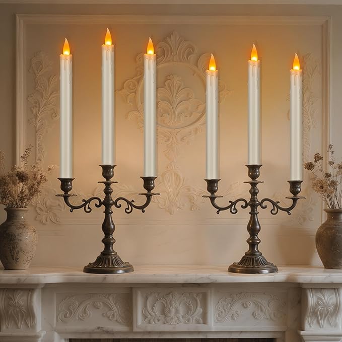 Flameless Taper Candles 10" Dripless Battery Operated Taper Candles Included Remote Timer 400+ Hours by 2AA Batteries for Halloween Christmas Wedding (Ivory Drip, 24 Pack)