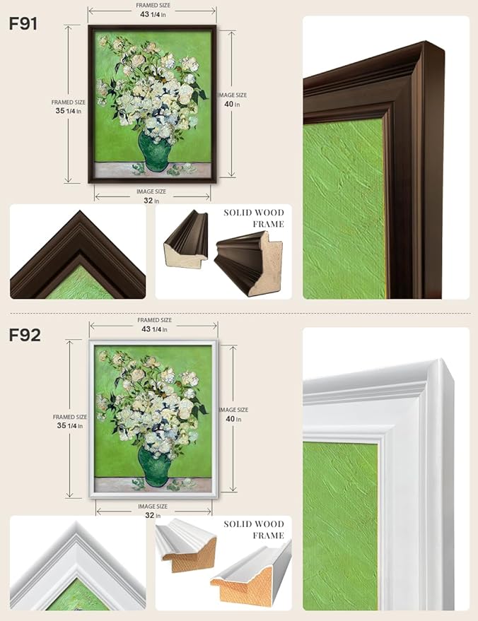 DECORARTS - Pink Roses in a Vase by Vincent Van Gogh, Large Giclee Canvas Print with Solid Wood Frame, Oversized Wall Art Decor