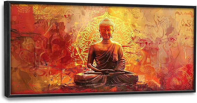 Flintis Large Buddha Wall Art Zen Buddha Statue Pictures Wall Decor Abstract Religion Canvas Painting Print Artwork Decoration Framed for Living Room Bathroom Master Bedroom Office 60L x 30W