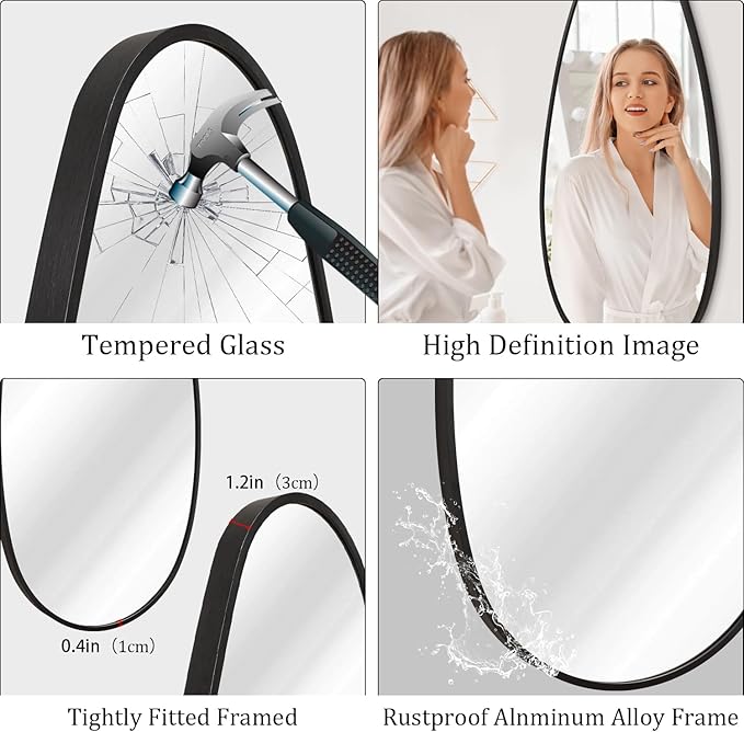 JJUUYOU Irregular Wall Mirror Black Metal Framed Decorative Asymmetrical Bathroom Mirrors Large 39" X 18" for Living Room Bedroom Entryway Hanging Home Decor