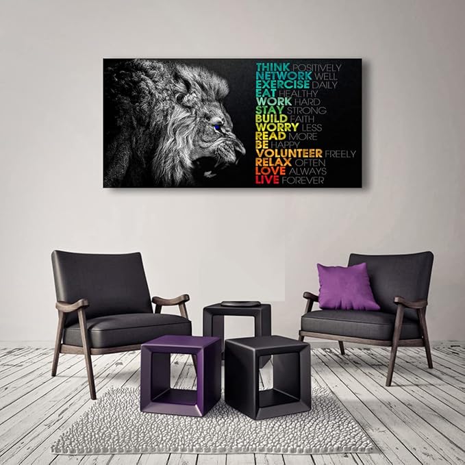 Animal Lion Canvas Wall Art Motivational Inspirational Quotes Picture Canvas Prints with Frame, Wall Art Decorative,1inch Thick Frame