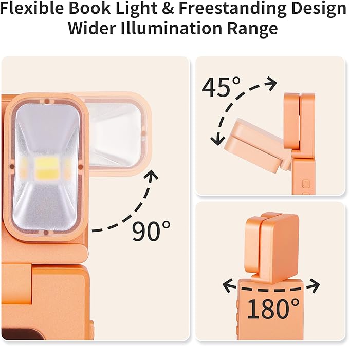 Dott Arts Book Light,Dual-Heads Reading Light for Bedtime with Screen Display.Rechargeable Ultralight Clip on LED Bookmark Lamp with 5 Color,6 Brightness Levels,1000mAh,Timer Function.Yellow