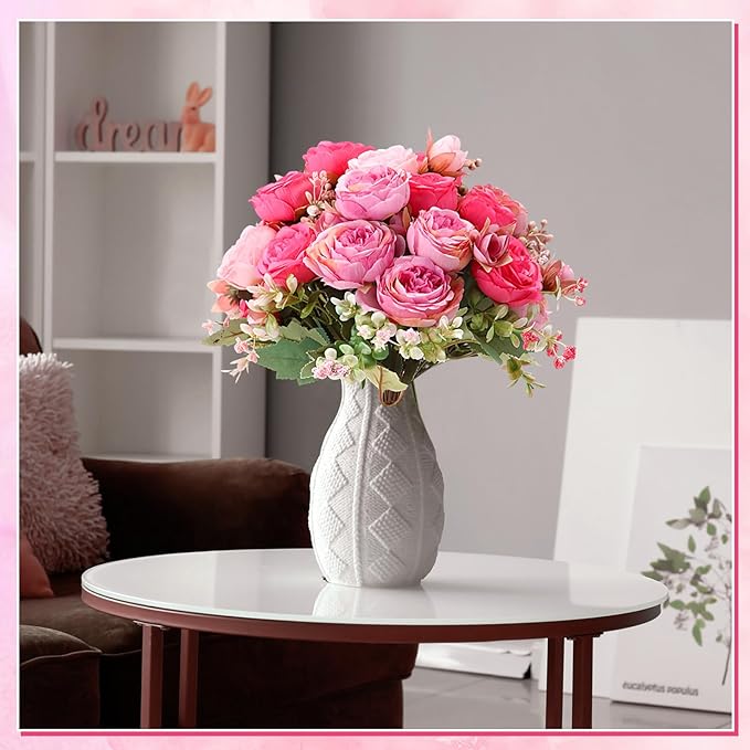 Geosar 8 Bundles Artificial Peonies Flowers Fake Silk Peony Bouquet Faux Peonies Flowers Bulk for Decoration Vase Florals Arrangements Wedding Party Table (Rose Pink,Light Pink)