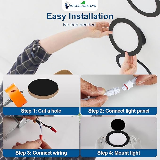 DLLT LED Recessed Ceiling Lights: Black 12 Pack 8 Inch 5CCT Ultra-Thin Lighting with Junction Box for Bedroom - 1800LM Brightness 18W Eqv 170W Dimmable Canless Wafer Downlight with ETL&FCC