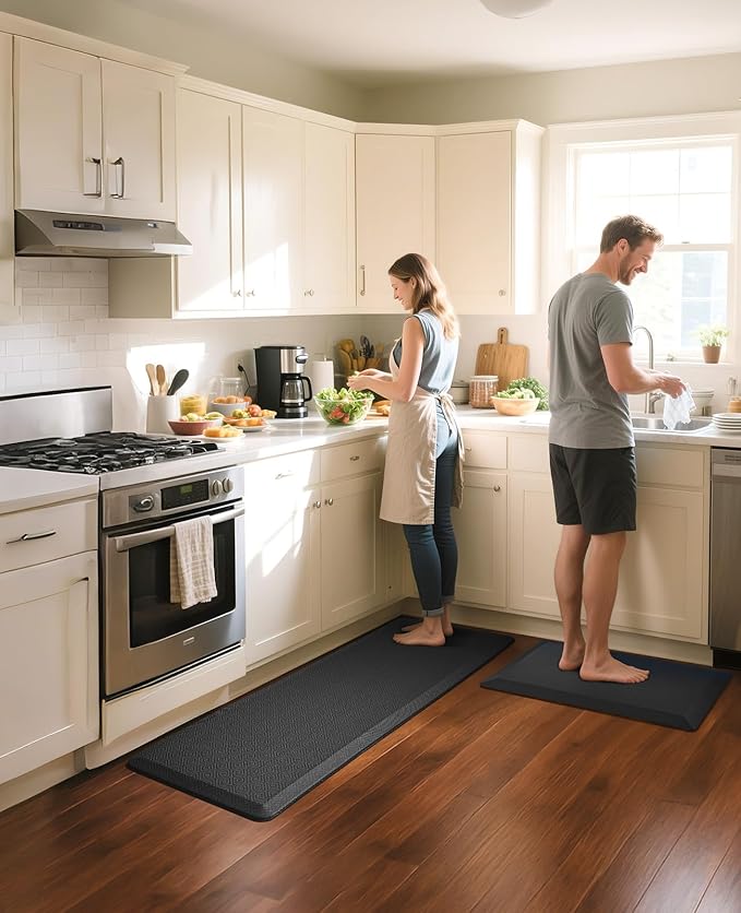 Ophanie Kitchen Mats for Floor, 3/4 Inch Thick Kitchen Rugs, 24 x 70 Anti Fatigue Standing Cushioned Mat, Waterproof,Comfort Ergonomic Mat for Office, Home, Sink, Black Non-Slip Bottom