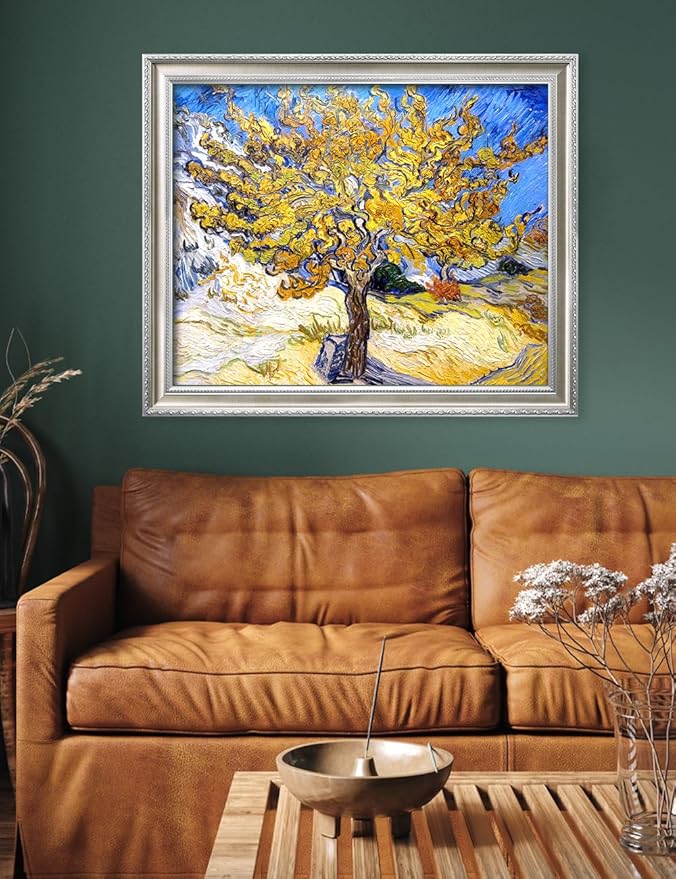 DECORARTS - The Mulberry Tree by Vincent van Gogh, Museum-Quality Giclee Canvas Print with Silver Solid Wood Frame, 34.75 x 28.75 in, Ready to Hang, Made in USA