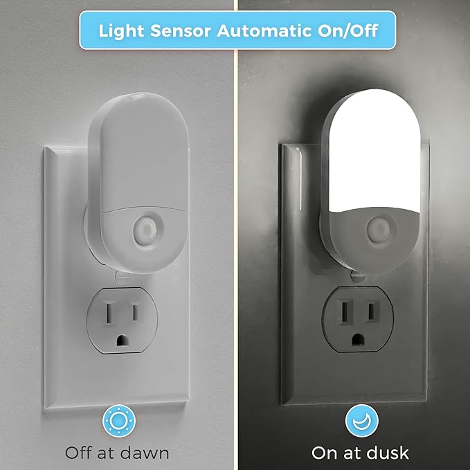 LOHAS Night Light Plug in, 4 Pack 0.6W LED Night Light for Kids, Auto Dusk to Dawn Sensor Bright Nightlight, Daylight White 5000K, 30/60lm Small Night-Lights for Adults, Hallway, Kitchen, Stairs