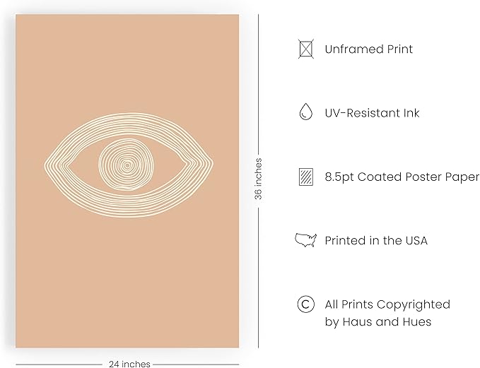 HAUS AND HUES Boho Posters - Neutral Wall Art Prints - Abstract Art - Eye of Sauron Peach (24x36 Unframed)