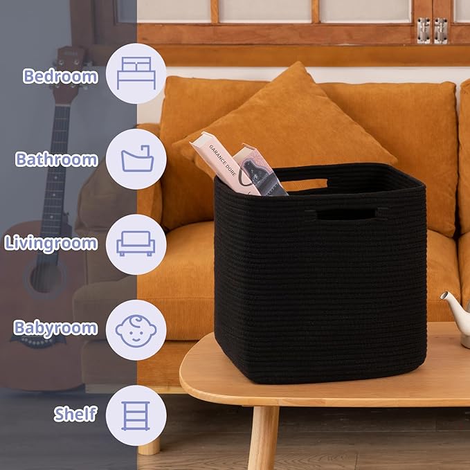 OIAHOMY Storage Cubes, 13 Inch Cube Storage Organizer, Collapsible Storage Bins, Baskets for Organizing, Storage Bins for Shelves-Black, 2-PACK