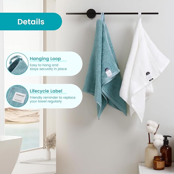 SEMAXE 12-Piece Family Bathroom Towel Set - 100% Cotton, 4 Bath Towels, 4 Hand Towels, 4 Washcloths, Ultra-Soft and Super Absorbent, Lighter Weight
