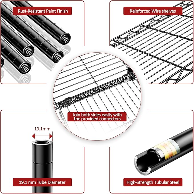 IZEUK 1433 LBS Garage Shelving Wide Storage Shelves Metal Shelves Heavy Duty Adjustable Utility Shelf Rack (Black, 15.7" D x 33.5" W x 70.5" H)