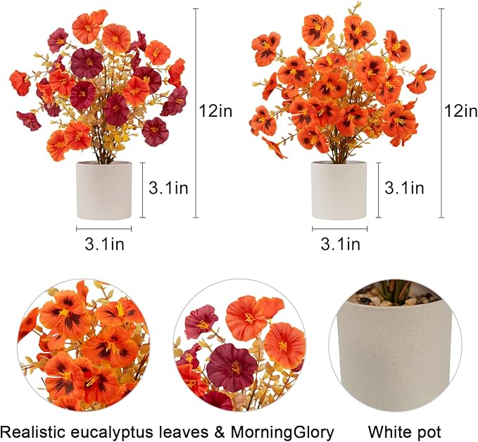 Uieke 2 Pack Fall Artificial Flowers Indoor, 12" Fall Potted Plants with Faux Mums, Fall Decorations for Home Centerpieces Table Thanksgiving