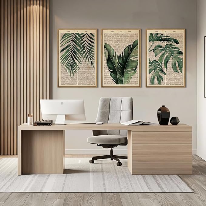 ANHUIB Large Botanical Prints Wall Art Framed Palm Leaf Wall Decor 16x24Inch Vintage Plant Art Prints Green Leaves Paintings Set of 3 for Living Room Bedroom Office
