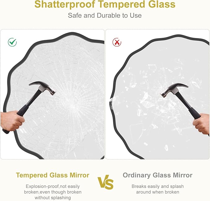 WallBeyond Round Wavy Mirror for Wall Decorative 24 inch, Modern Round Mirror Aluminum Frame for Bathroom Bedroom Living Room Home House Office Entryway, Black