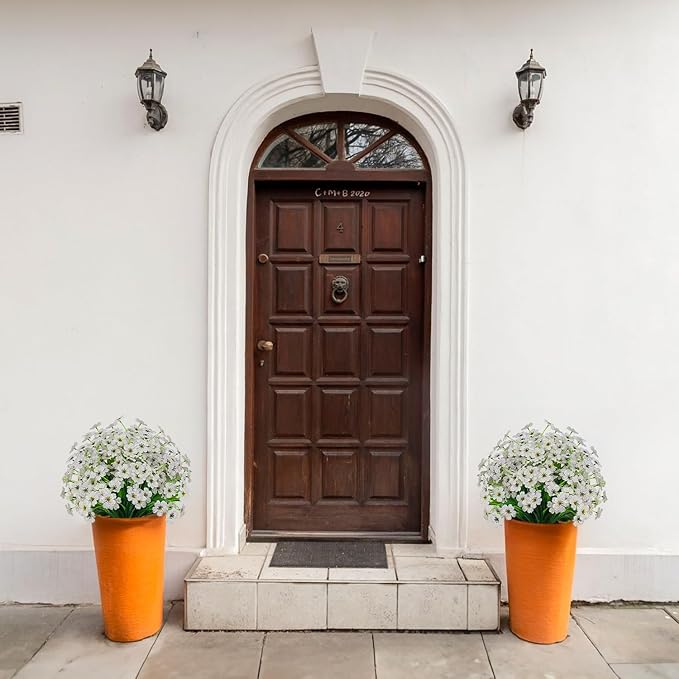 21 Bundles Outdoor Artificial Flowers UV Resistant Fake Silk Flowers No Fade Faux Plastic Plants Garden Porch Window Box Decoration(White)