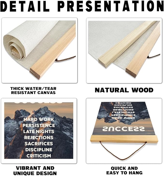 Inspirational Canvas Poster, Home Office Decor, Canvas Posters Wood Hanger, Success Definition Canvass Poster, Quotes Wall Decor, Positive Mindset Posters, Encouragement Gift for Women Men Friends