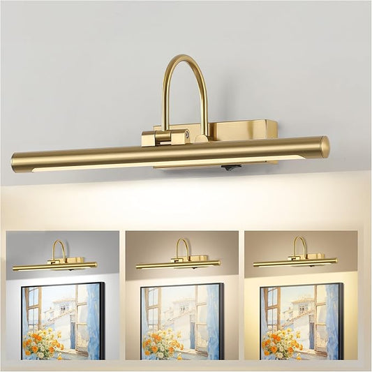 24" Picture Lights for Wall Battery Operated with Remote and Timer, Wireless Art Lights for Paintings, Rechargeable Wall Sconce, Dimmable Lighting for Canvas, Gallery Artwork, Portraits, Gold