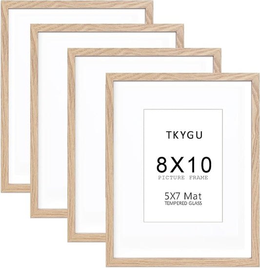 8 ×10 picture frame Nature HD glass picture frames a set of 4, display pictures 5 ×7 cushion or 8 ×10 modern style wood grain composite picture frame, the best gift for friends and relatives