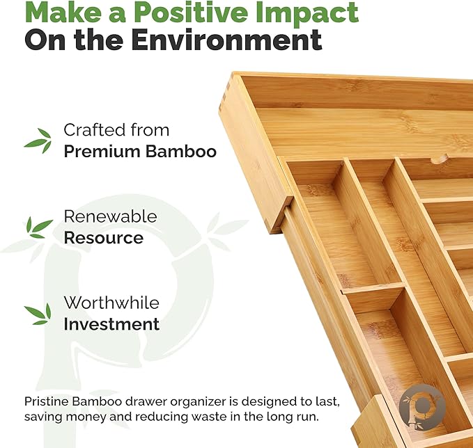 Silverware Organizer - Expandable Kitchen Drawer Organizer - Adjustable Kitchen Drawer Organizer for Utensils, Expandable to 22 Inches Wide, 10 Compartments, Silverware Tray for Drawer