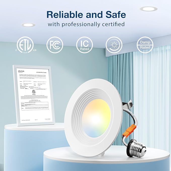 Amico 24 Pack 4 inch 5CCT LED Recessed Lighting, Dimmable, 8.5W=60W, 650LM, 2700K/3000K/4000K/5000K/6000K Selectable, Retrofit Can Lights with Baffle Trim, IC Rated - ETL & FCC, White