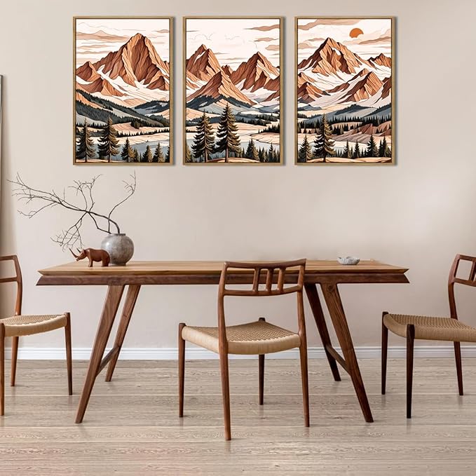 IARTTOP Framed Mountain Canvas Wall Art Large16x24 Inch Abstract Mountain Art Prints Set of 3 Vintage Nature Scenery Wall Decor for Living Room Bedroom Office