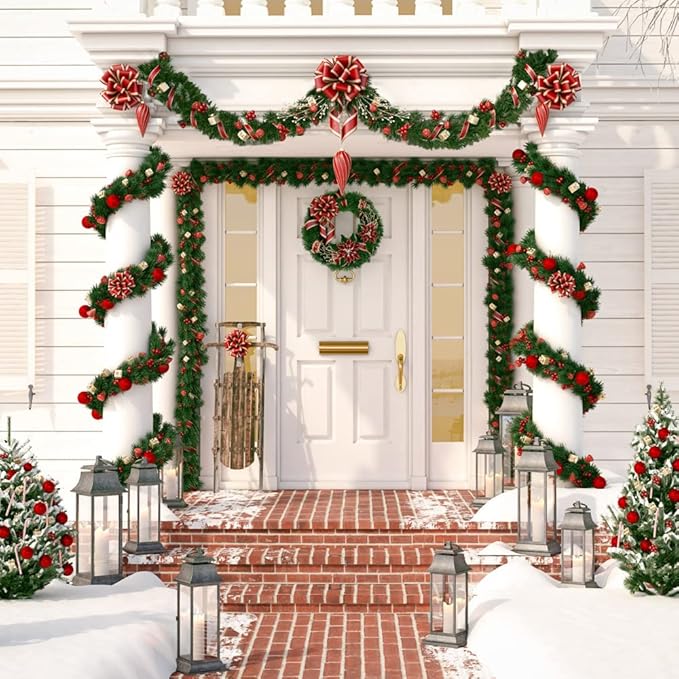 XIMISHOP 50Feet Christmas Garland for Decorations,Christmas Artificial Wine Soft Greenery Pine Garlands Decoration for Home Garden Indoor Outdoor Decorations1