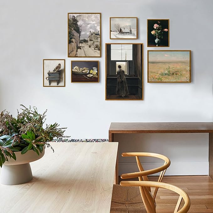 crmotu Vintage Framed Wall Art, Meadow Landscape Canvas Prints, Wildness Scenery Nature Wall Decor Pictures, Watercolor Aesthetic Wall Paintings for Living Room Bedroom Kitchen Artwork 12x16in