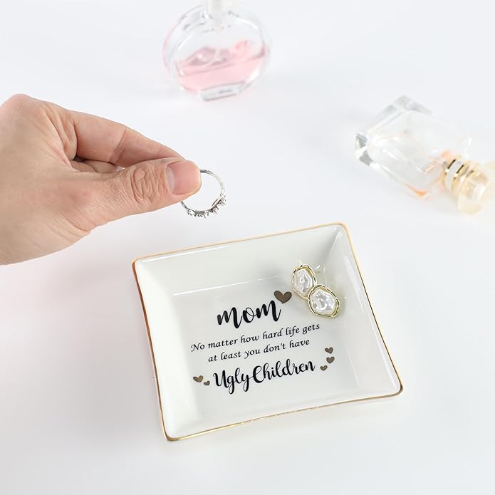 HOME SMILE Ceramic Ring Dish Jewelry Tray for Mom Sister Friends