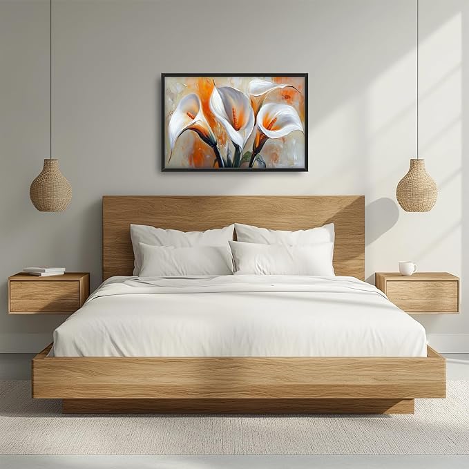 Calla Lily Framed Wall Art for Living Room, Large Calla Flower Canvas Wall Decor, White Florals Pictures Painting, Modern Artwork for Living Room Bedroom 36L'' × 24W''