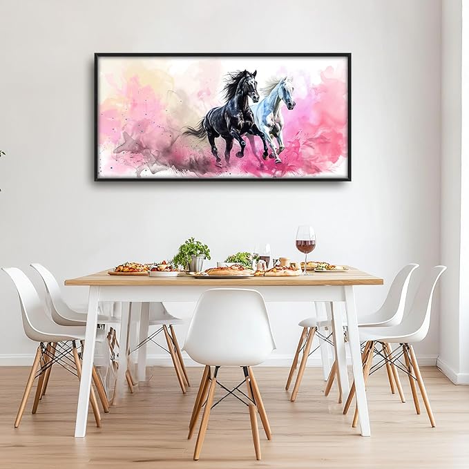 Flintis Large Horse Wall Art Black and White Horses Pictures Wall Decor Abstract Animal Canvas Painting Print Artworks Decorations Framed for Living Room Bathroom Master Bedroom Office 60L x 30W