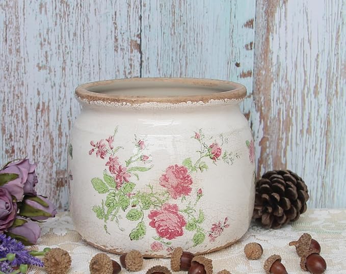 Ceramic Planters for Indoor Plants, Plant Pots with Drainage Hole, 6.29in. Flower Pots for Indoor Plants, Vintage Planters & Succulent Pots, Crackle Glaze Finish Plant Pots, Vintage Floral