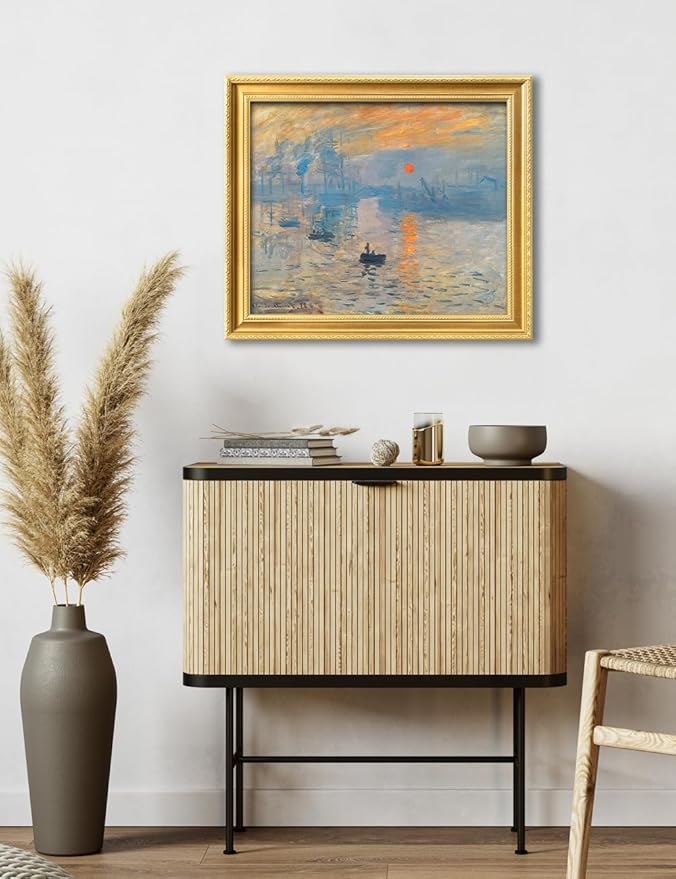 DECORARTS - Claude Monet Impression Sunrise Giclee Print with Gold Solid Wood Frame, Impressionist Large Framed Wall Art, Ready to Hang, Framed Size28.75x24.75, Made in USA
