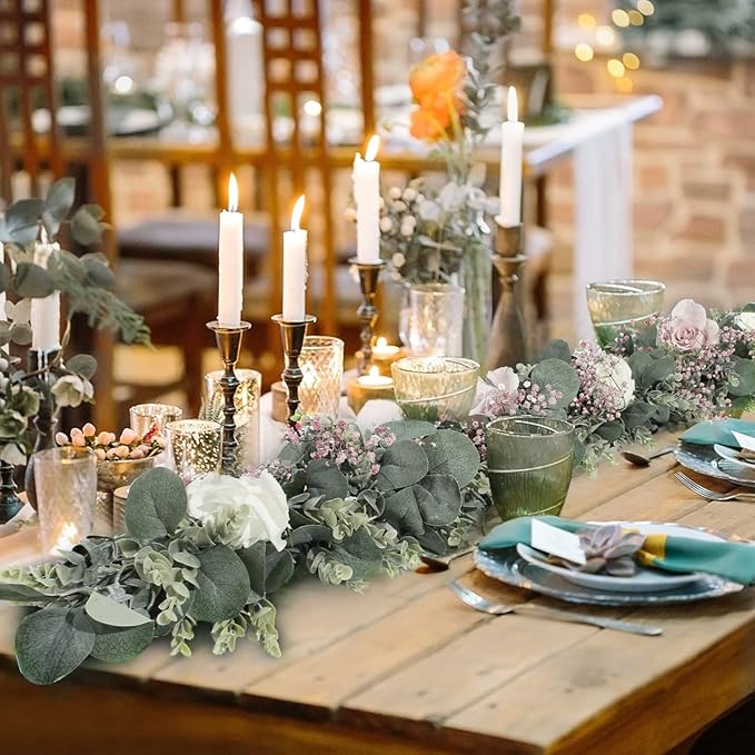 FLORLAB 6.2 Ft Long Faux Eucalyptus Greenery - Wedding Arch Summer Decor - Lambs Ear & Magnolia Garland