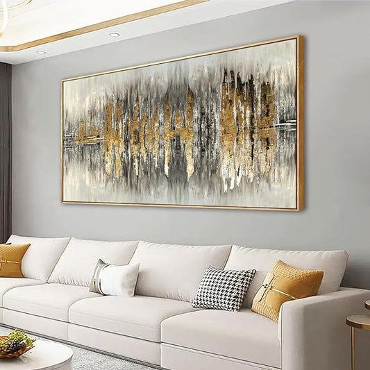 Abstract Wall Art for Living room Bedroom Framed Wall Decor Golden Wall Art Morden Inspirational Pictures Artwork 2.7cm Thick Frame,20 * 40inch