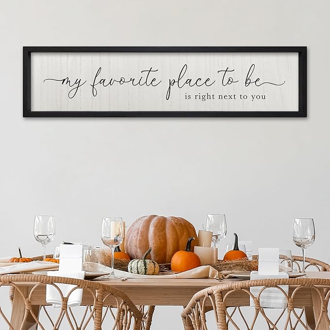 Love Quotes Wall Decor My Favorite Place To Be Sign 32"×8" Couples Love Theme Plaque Modren Farmhouse Master Bedroom Above Over Bed Wood Framed Wall Art (Black)