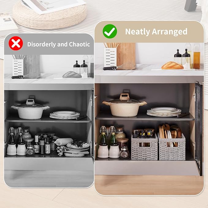 OIAHOMY Wicker Baskets, Paper Rope Storage Baskets for Organizing with Built-in Handles, 2 Packs-Grey