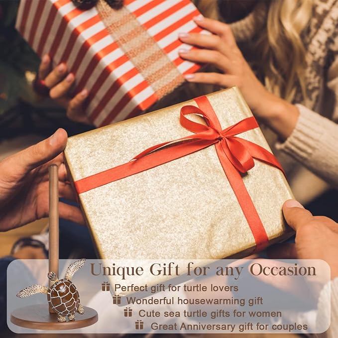 Turtle Paper Towel Holder - Decorative Paper Towel Holders Wooden Cute Decor Sea Turtle Gifts for Women Wood Kitchen Countertop Stand Unique Funny Animal Coastal Ocean Beach House Home Beachy